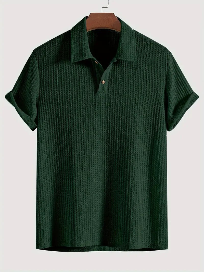 Men's Coat Lapel Rhombus Knit Casual Loose Short Sleeve Shirt
