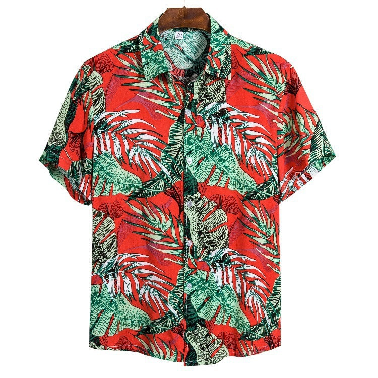 Printed Casual Men's Short-sleeved Shirt Lapel
