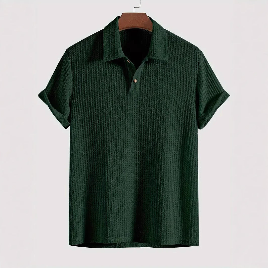 Men's Coat Lapel Rhombus Knit Casual Loose Short Sleeve Shirt