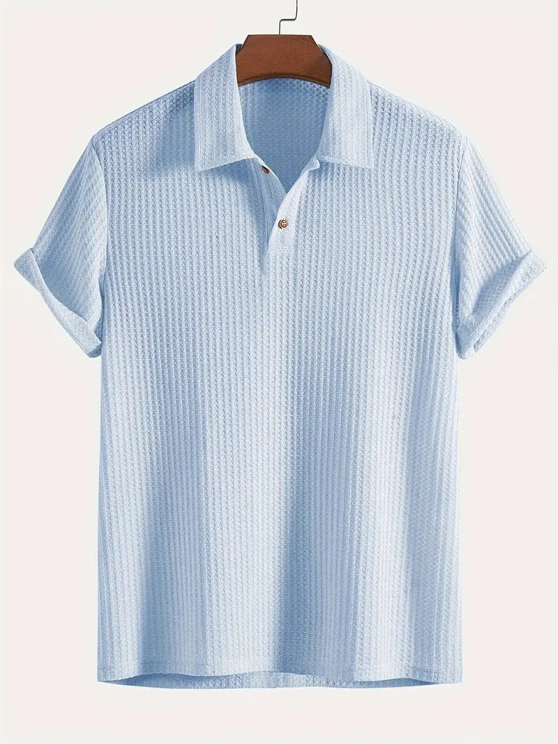 Men's Coat Lapel Rhombus Knit Casual Loose Short Sleeve Shirt