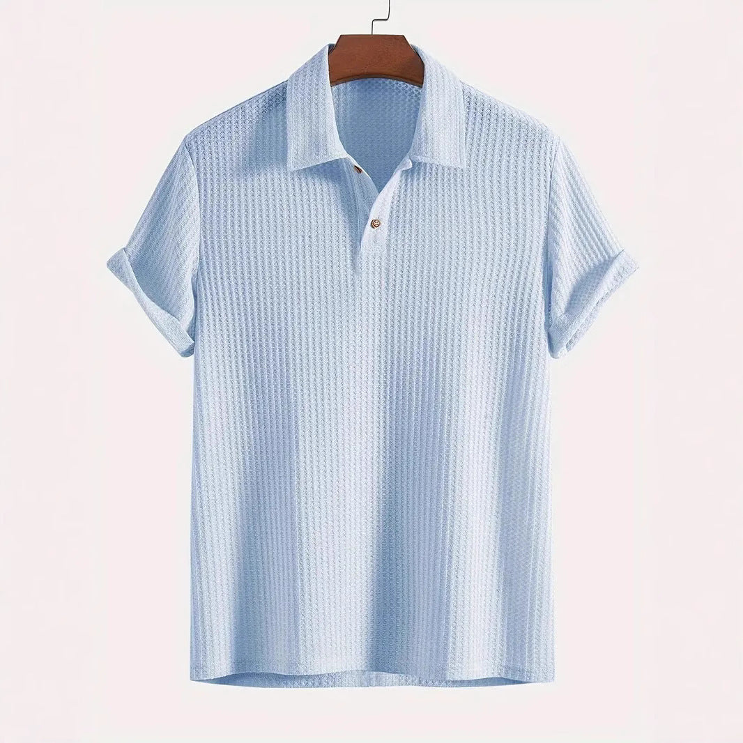 Men's Coat Lapel Rhombus Knit Casual Loose Short Sleeve Shirt